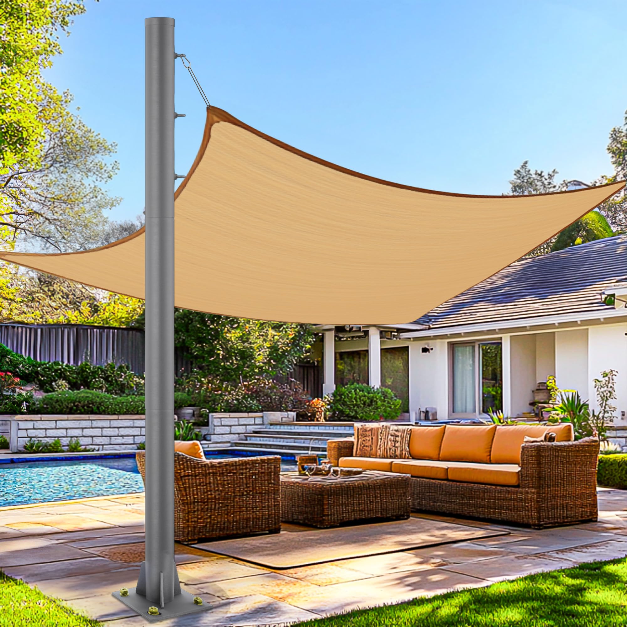 2 Pack Sun Shade Poles, 10 FT Outdoor Sun Shade Poles for Deck, 2.4"