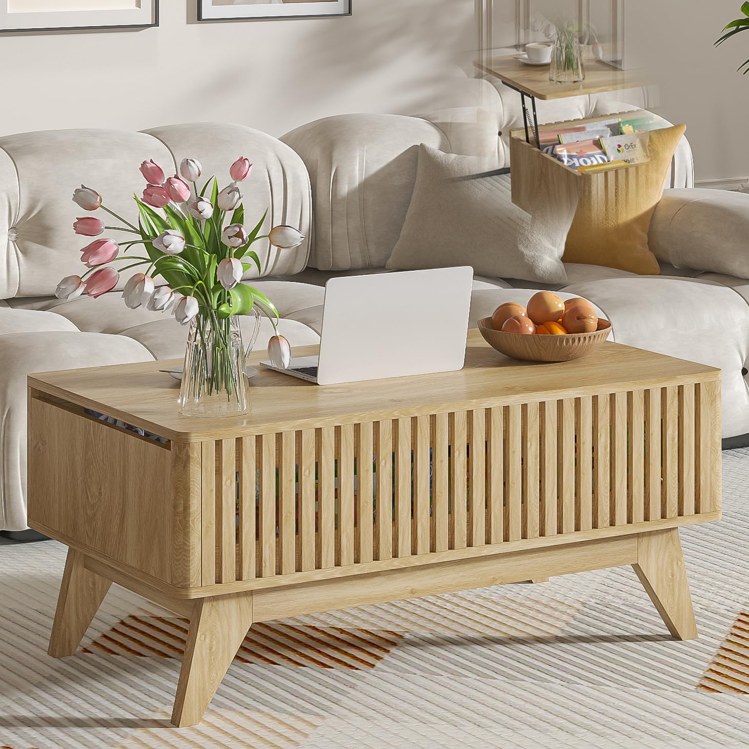 Lift Top Coffee Table with Hidden Compartment, Mid Century Modern Coffee Table