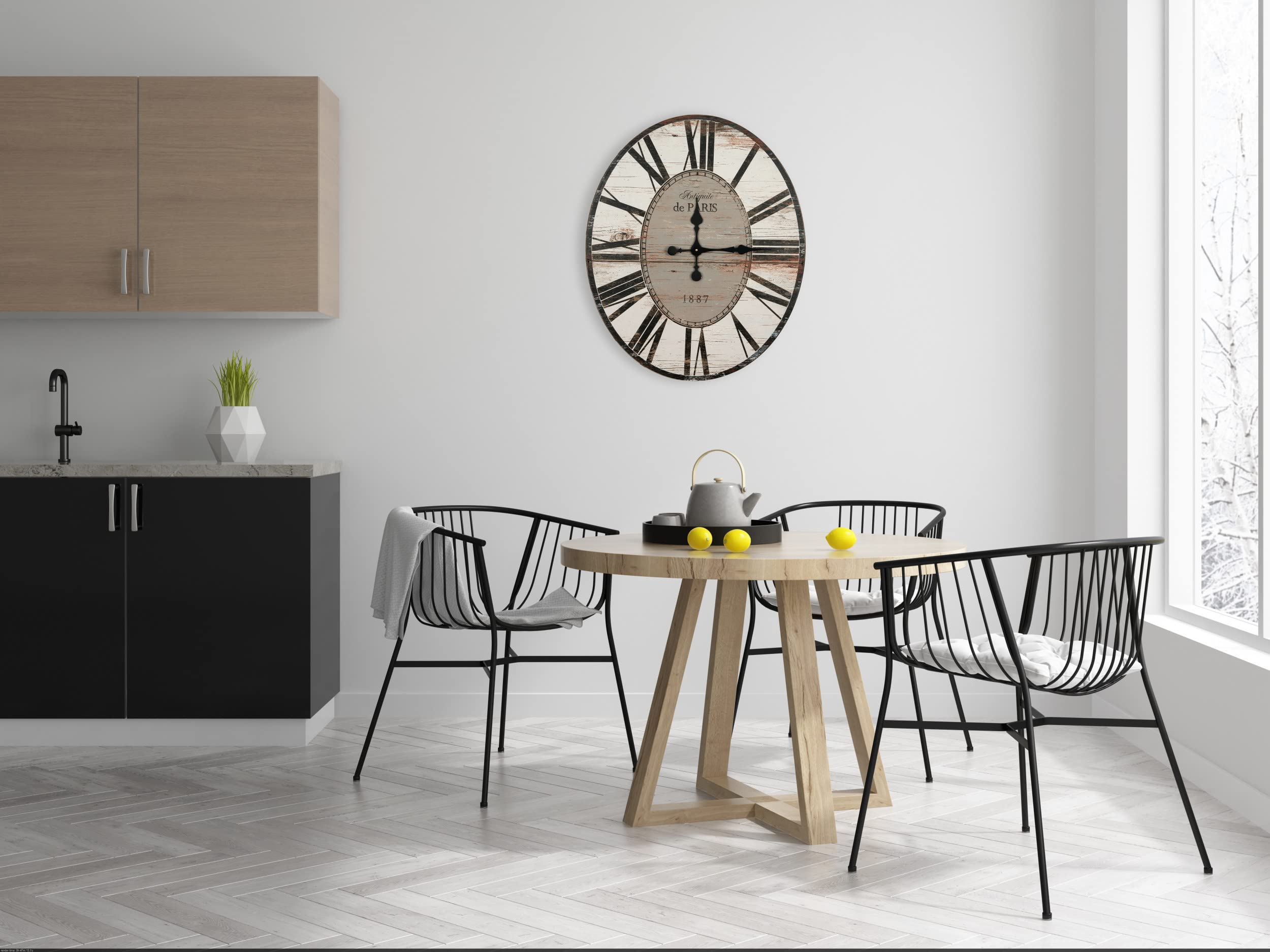 Creative Co-Op Decorative Oval Wood Wall Clock with Distressed Finish, White