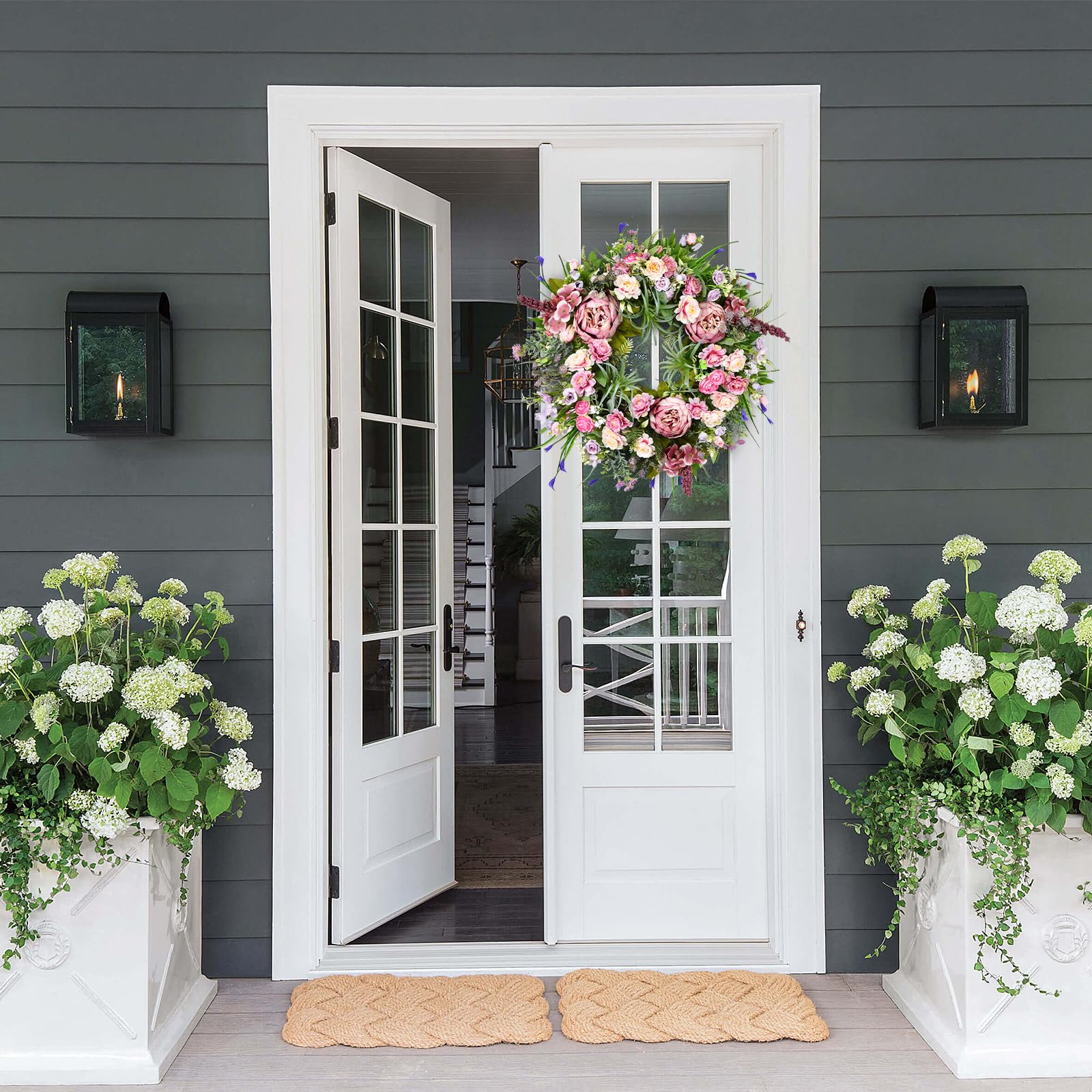 Peony Spring Summer Wreath for Front Door 20inch