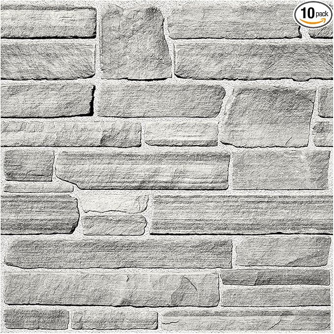 3D Faux Stone Wall Panel, Peel and Stick Wall Tiles,10 Pcs of 12"X12" Ultra-Light Thin