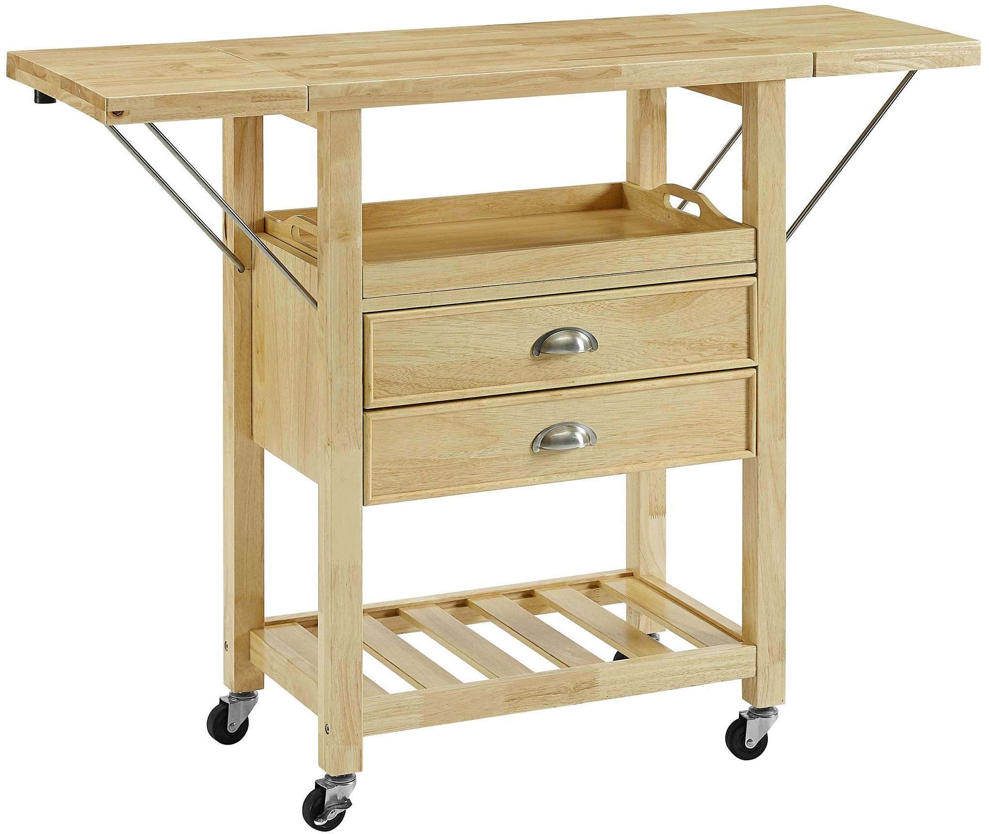 Bristol Drop Leaf Rolling Kitchen Cart with Serving Tray and Shelves