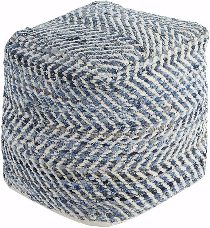 Absalom Hemp Pouf, 16 x 16 Inches, Multicolored,Ottomans and Poufs