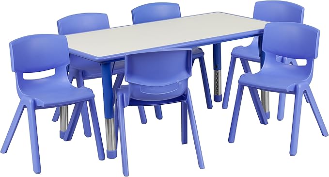 Emmy Adjustable Classroom Activity Table with 6 Stackable Chairs