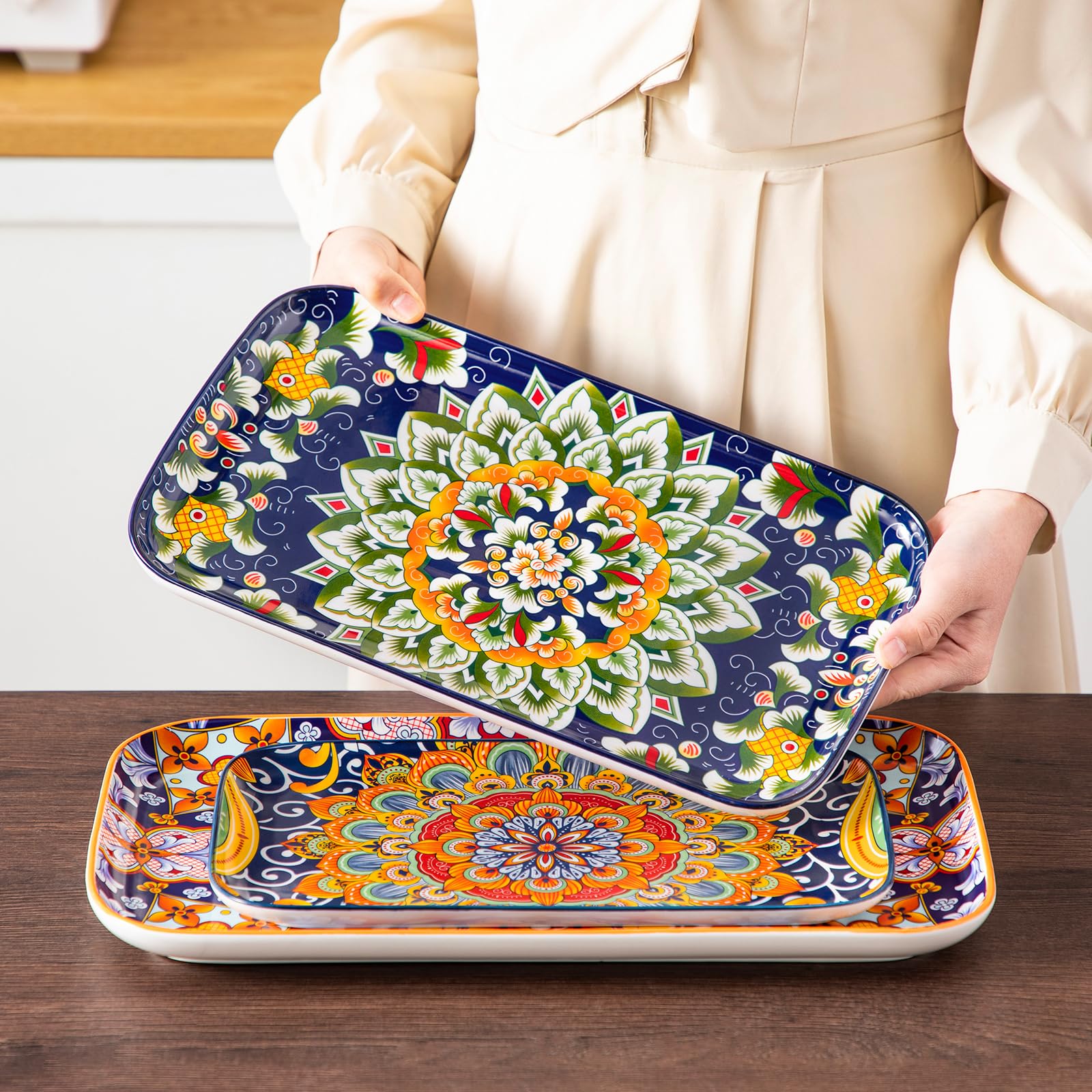 Serving Platters Set of 3, 16"/14"/12" Inch Rectangular Trays