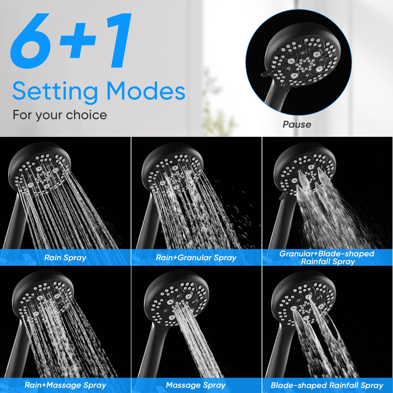 VXV 10 inch Filtered Shower Head,7 Settings High Pressure Dual Shower Heads with Handheld Spray Combo,3-Way Rain Shower Head with Filters,71''Shower Hose,Height Adjustable(Matte Black)