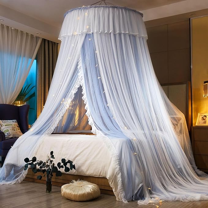 Princess Bed Canopy for Girls & Adults, Elegant Double-Layer Bed Curtain