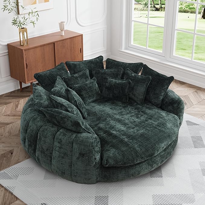 81.1" W Oversized Round Chaise Lounge, Fluffy Lazy Bean Bag Sofa,living room