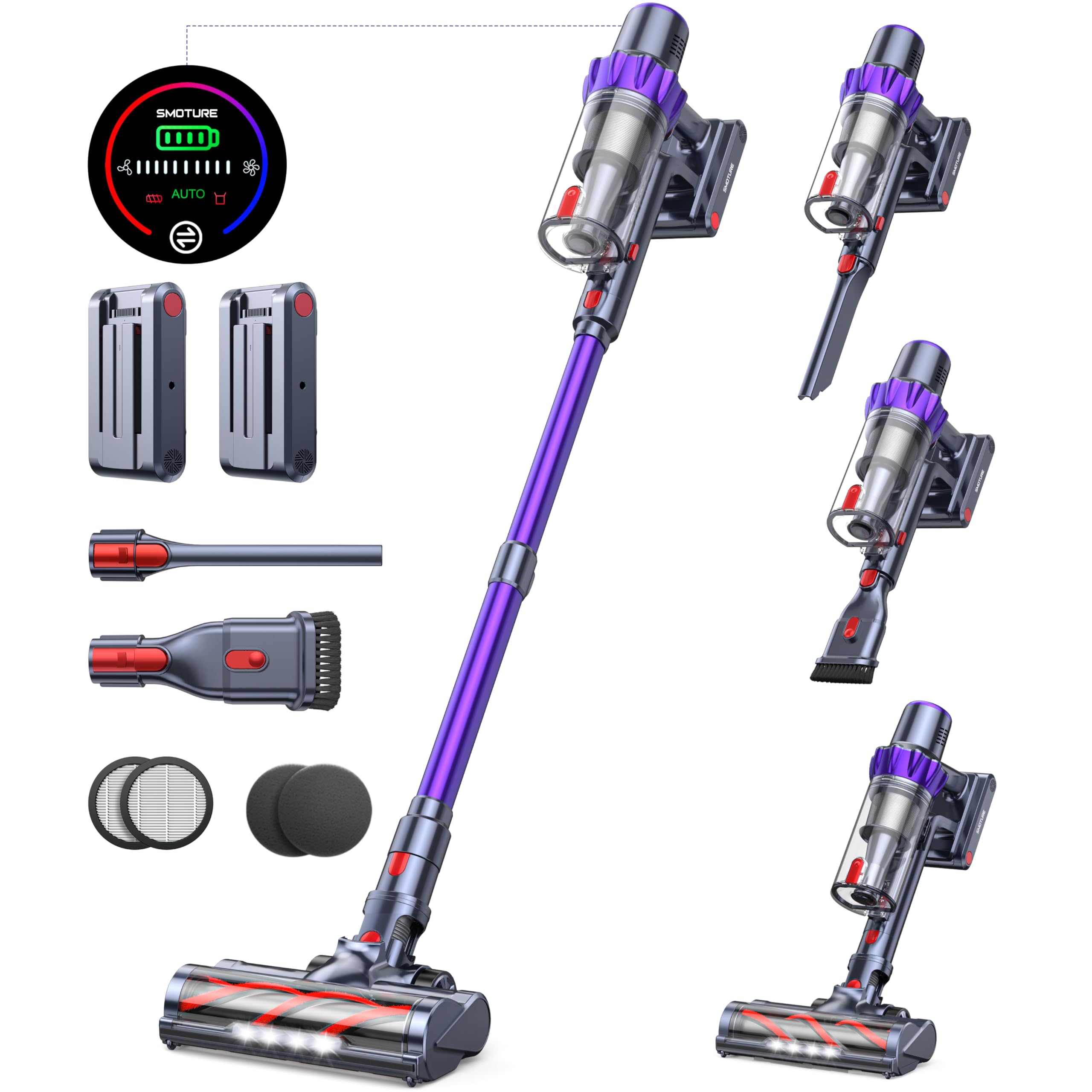 Cordless Vacuum Cleaner, 2 Batteries 110 Mins Runtime Vacuum Cleaners for Home