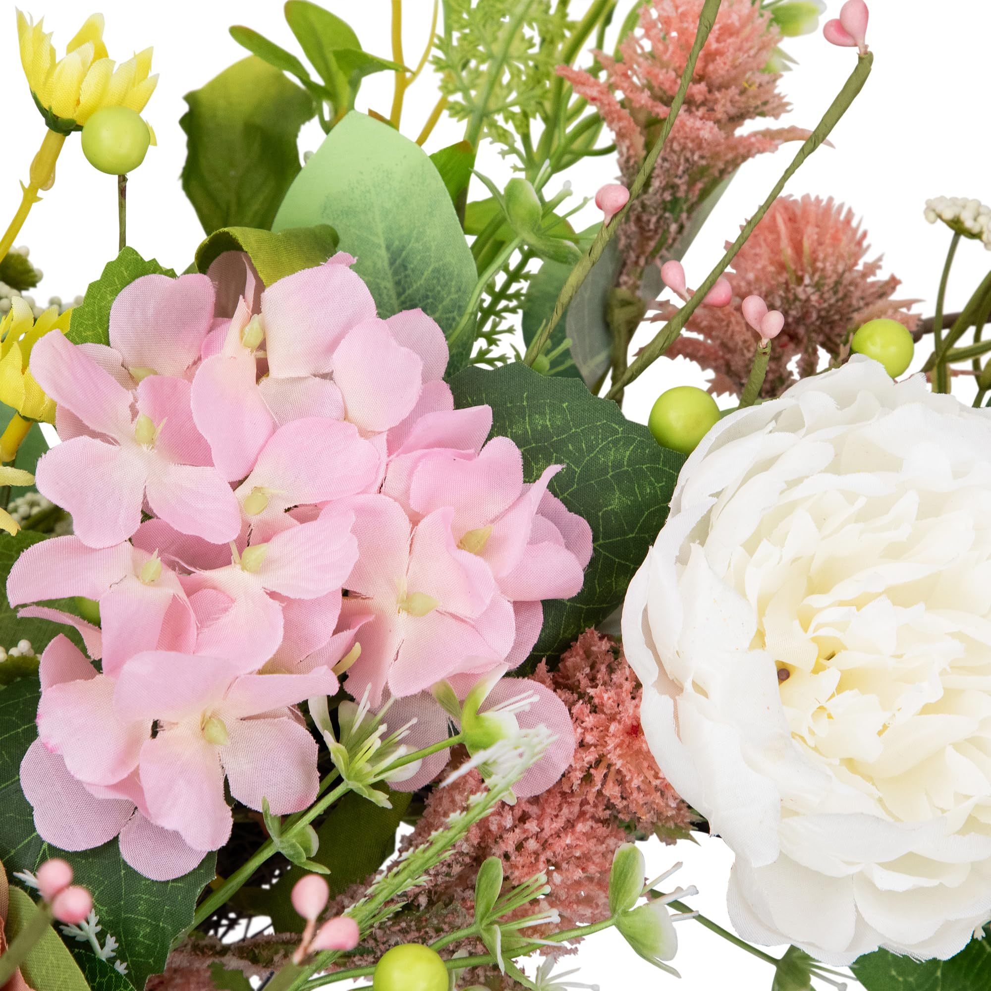 Rose and Hydrangea Floral Spring Wreath - 26" - Pink and Yellow