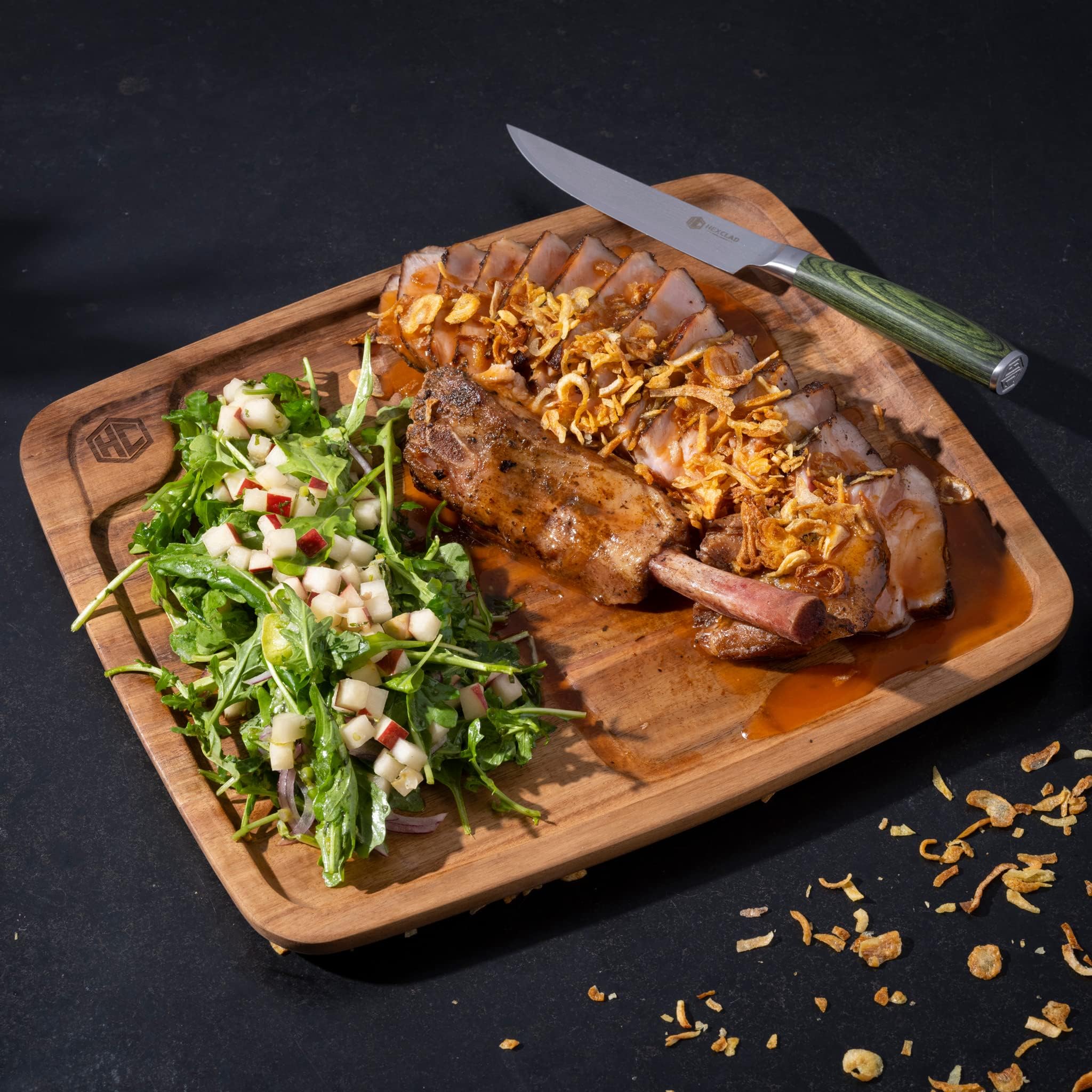 4-Piece Bistecca Wooden Steak Plate Set with Juice Channel for Meats