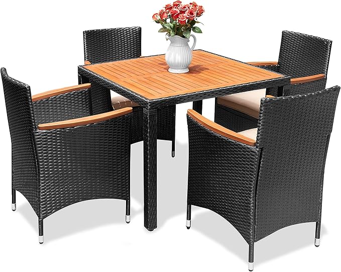 9 Piece Patio Dining Set Outdoor Acacia Wood Table and Chairs