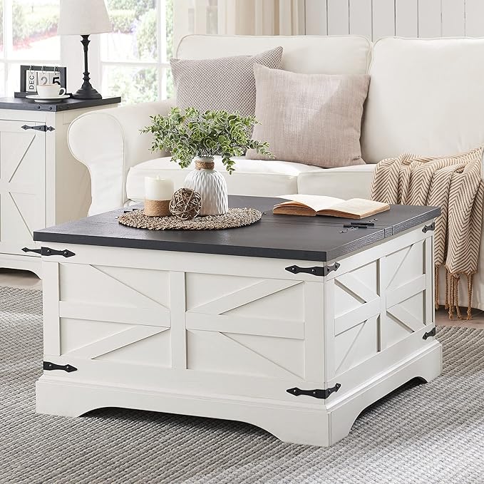Farmhouse Lift Top Coffee Table with Storage, 36" Wood Square Center Table