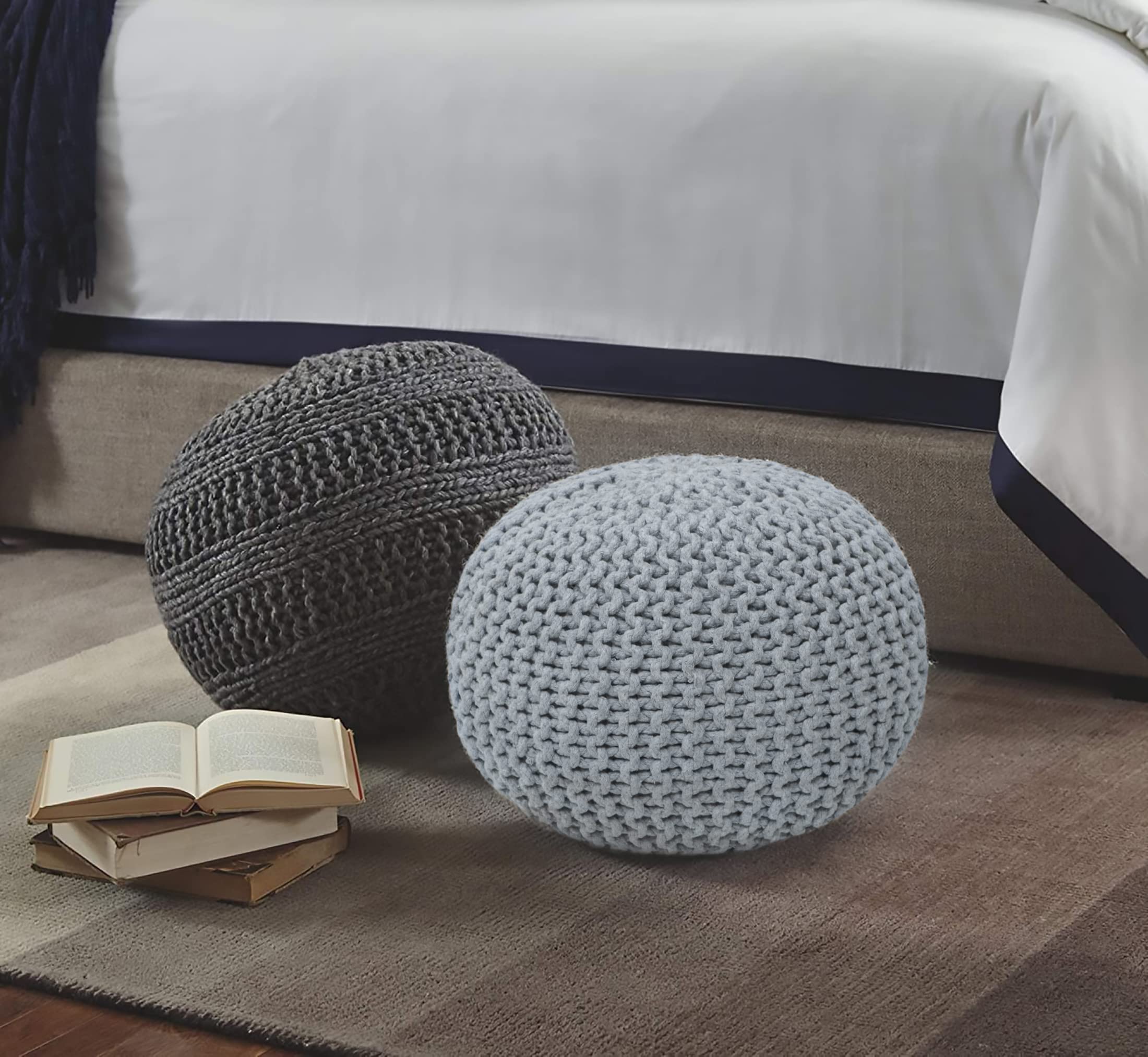 Poufs Ottoman Footrest for Couch Outdoor Poufs for Patio Hand Knitted Cotton Floor Chair
