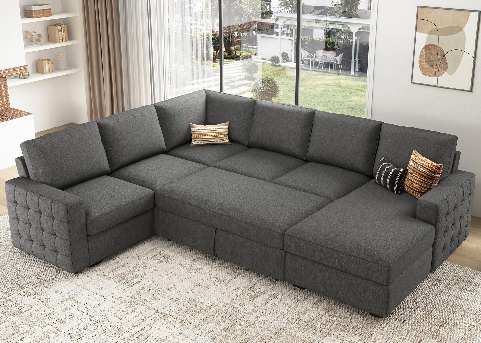 Sectional Sleeper Sofa with Pull Out Bed U-shape Sectional Couch Sleeper Bed