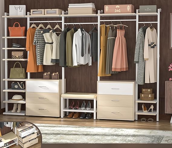 8FT Closet Organizer with 6-Drawers, 96'' Wood Organizer with Storage