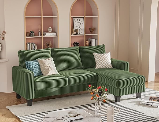 Sofa for Living Room, Couch with Convertible Chaise, 3 Seat L-Shaped Sofas