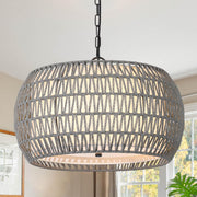 Farmhouse Chandelier Light Fixtures，5-Lights Rattan Dining Room Light Fixture