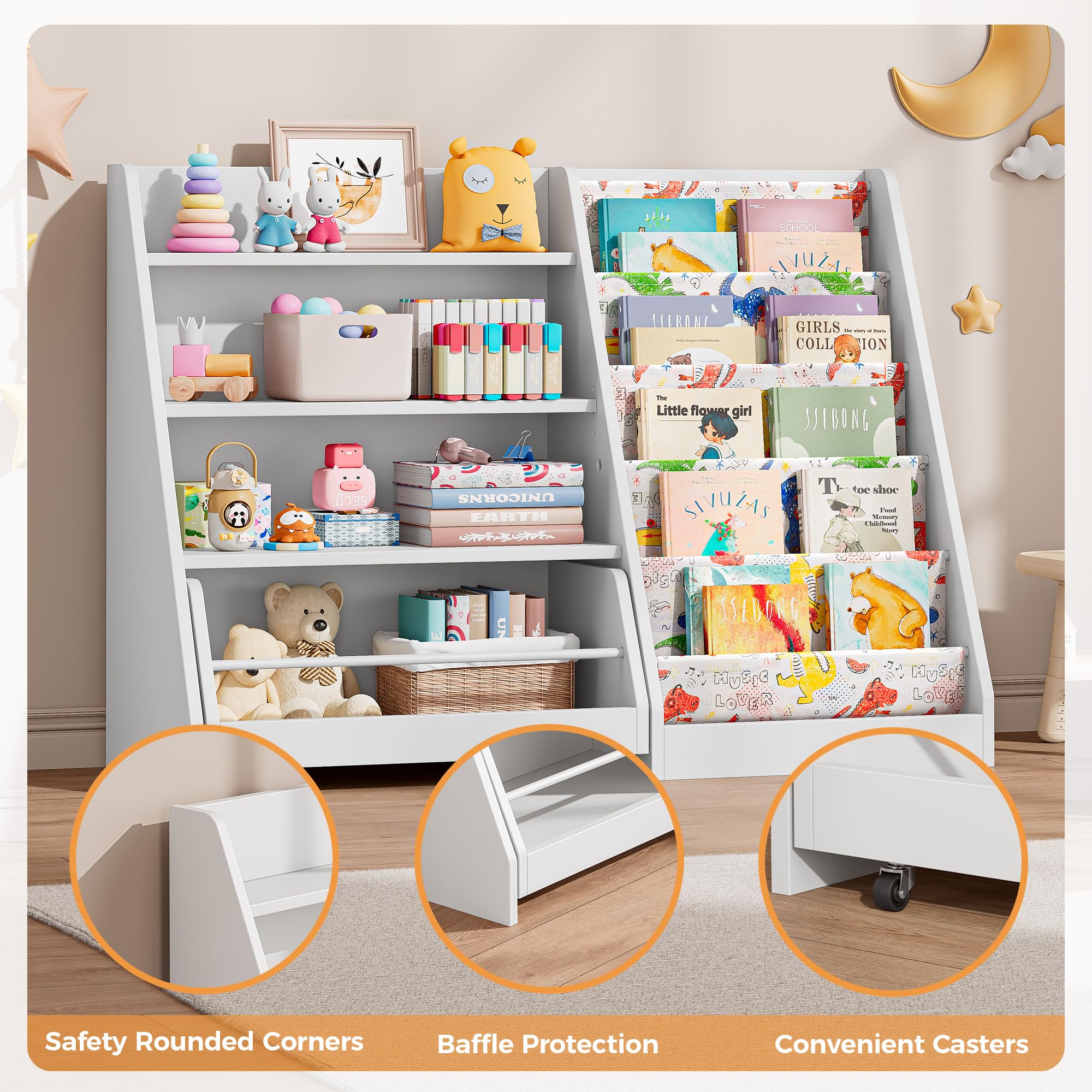 Bookshelf and Toy Storage, 4 Tier Toddler Bookshelf with Movable Drawer