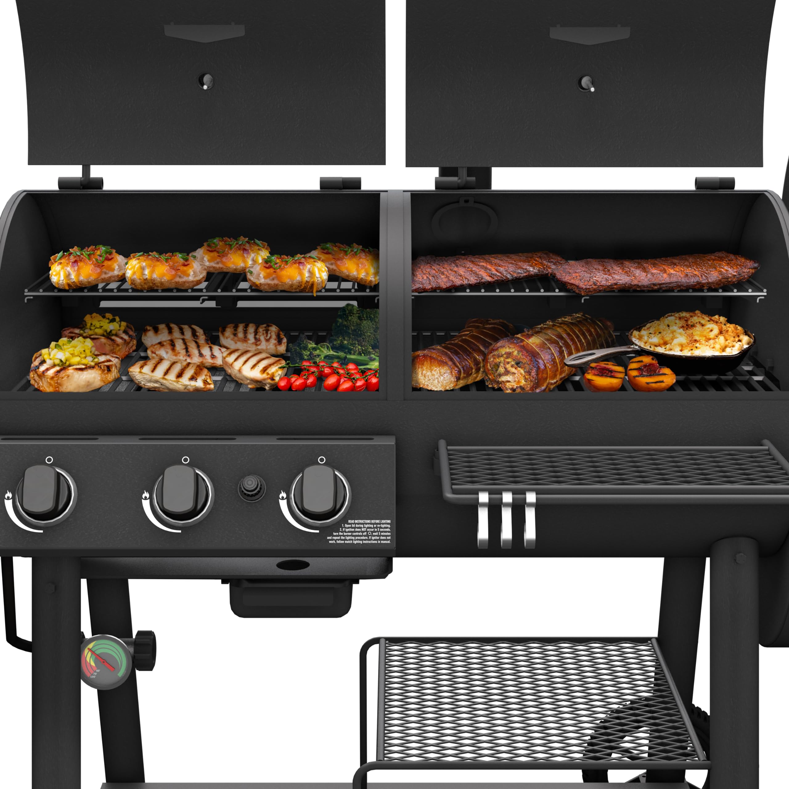 Canyon™ Deluxe Charcoal and Propane Gas Combination Smoker and Grill, Black Steel