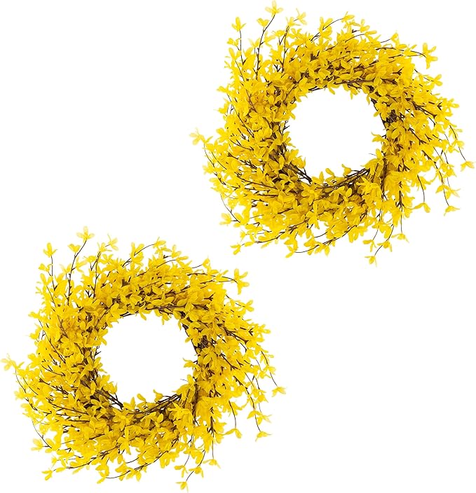 Yellow Forsythia Wreath - 24-Inch Artificial Spring Wreath for Home Decor - Wreaths