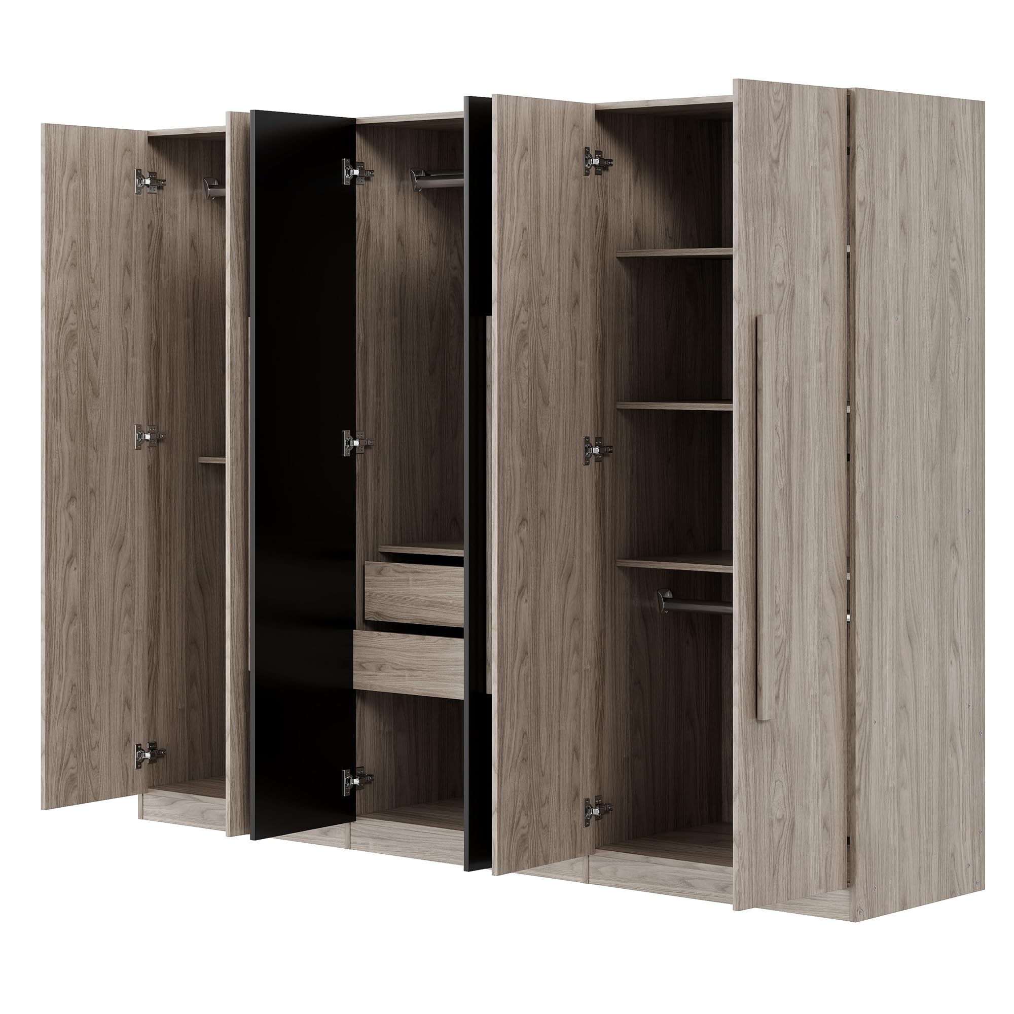 6 Doors Large Wardrobe Closet, 82.6" Wooden Armoire Cabinet