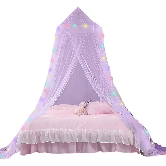 Bed Canopy with Lights for Girls, Princess's Birthday Gift - Over Star Element Decorate
