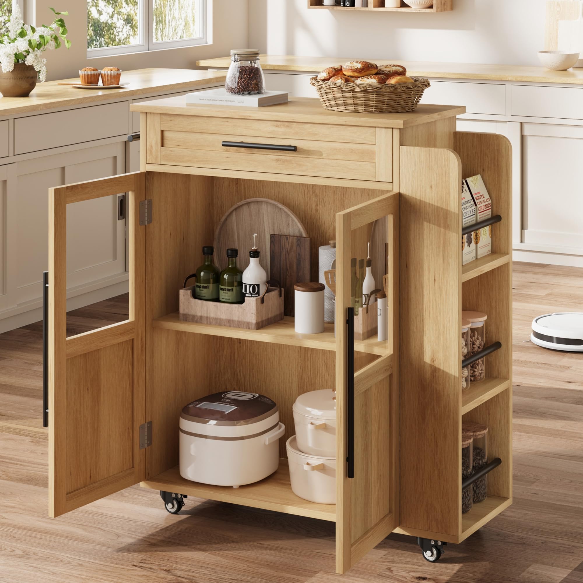 Mobile Kitchen Island Cart With Storage- 360° Rolling Wheels