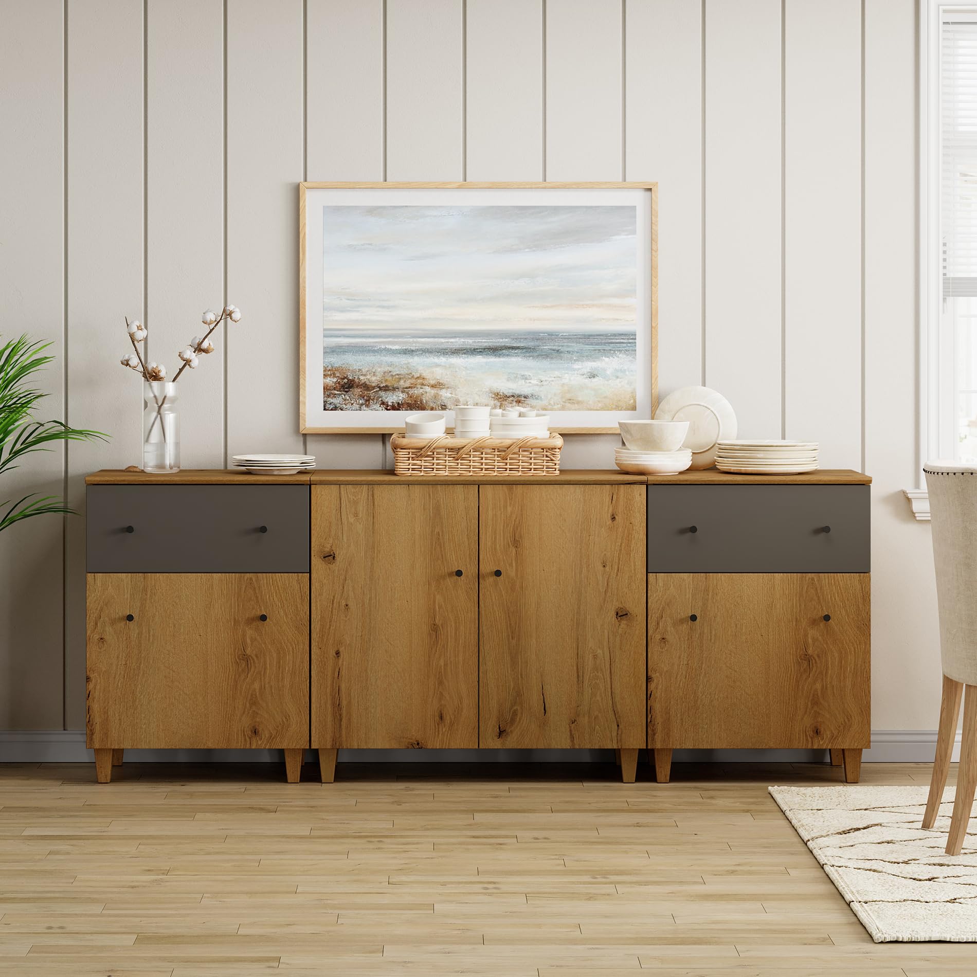 Sideboards Buffet Cabinet, 3-in-1 Wood Wide Credenza Storage Cabinet