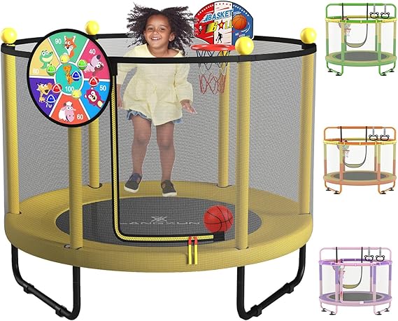 60" Trampoline for Kids, 5ft Toddler Mini 6-in-1 Trampoline Indoor Outdoor with Swing