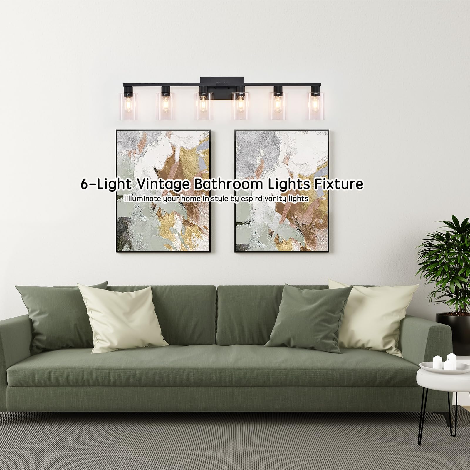 6-Light Vanity Lights,Large Vanity Light for Bathroom Black Vanitii Lights with Clear Glass