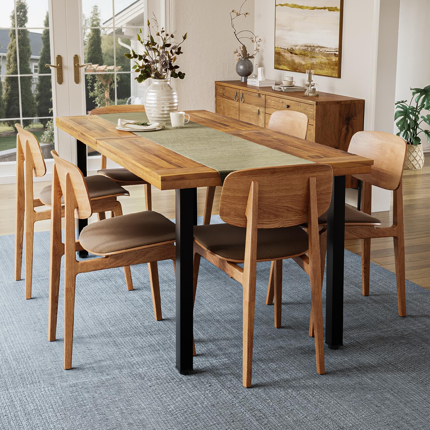 Dining Table for 4 to 6 People, 68.9" inch Rectangular Wood Kitchen Table