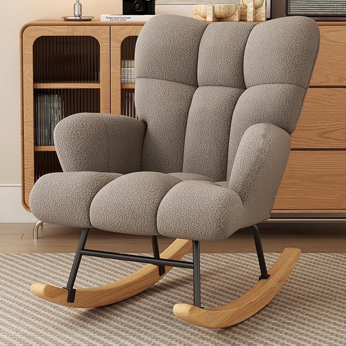 Rocking Chair for Bedroom Chair, Comfy Accent Chair Reading Chair with High Backrest
