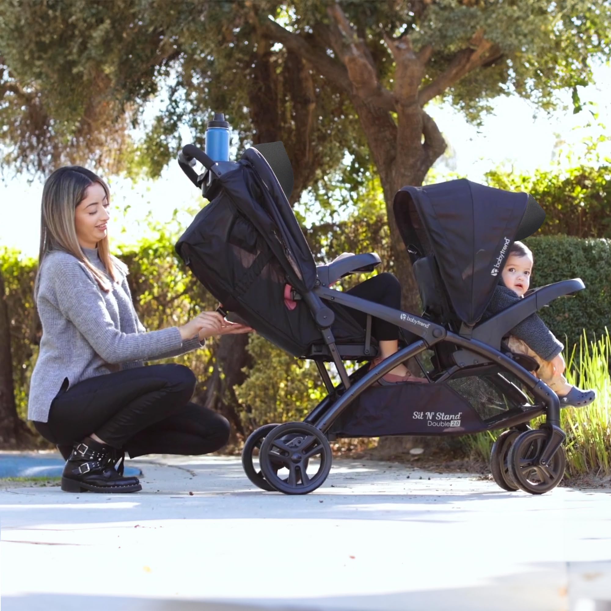 Stand Double Stroller & Travel System for Babies & Toddlers, Stormy - Portable