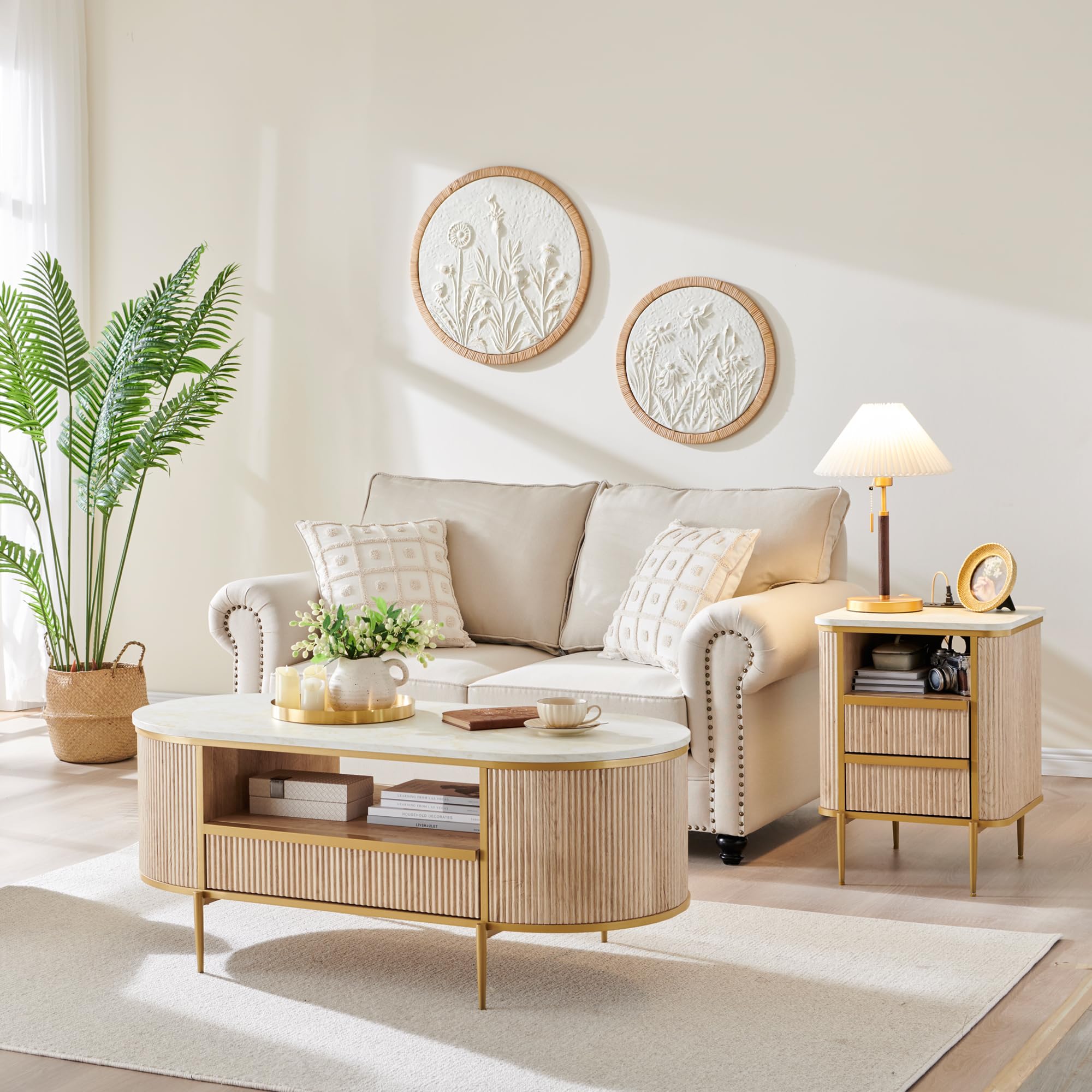 Modern Luxury Fluted Coffee Table, 48" Oval Coffee Table