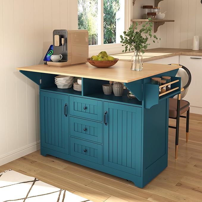Kitchen Island Cart with 2 Drop Leaf, Mobile Kitchen Island with Storage Cabinet
