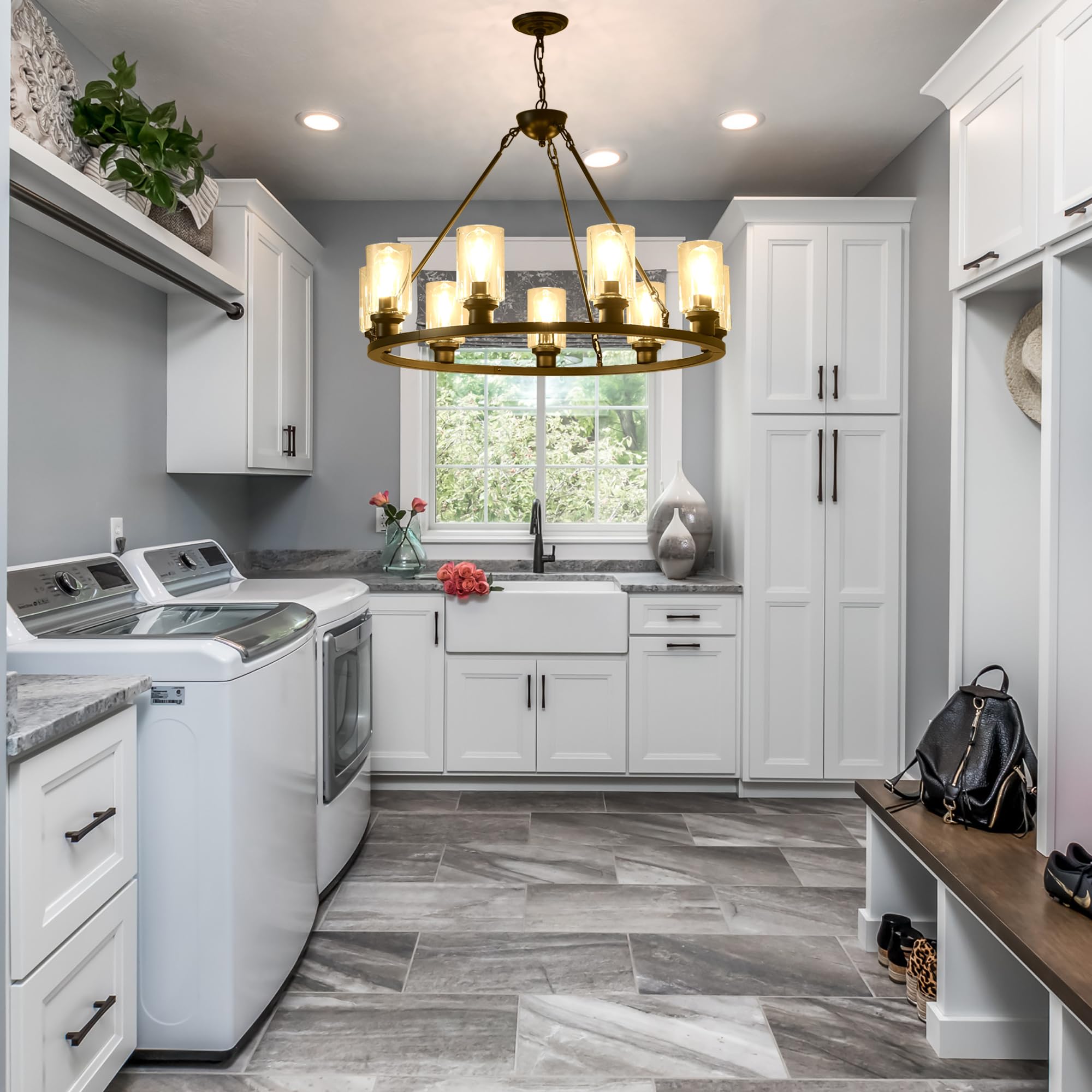 Black Wagon Wheel Chandelier 32 Inch Modern Farmhouse Glass