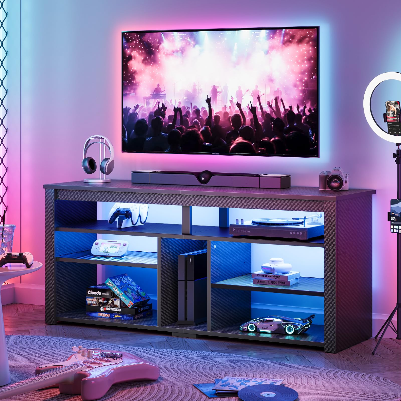 LED Tall TV Stand, Entertainment Center for 55/60/65 Inch,living room
