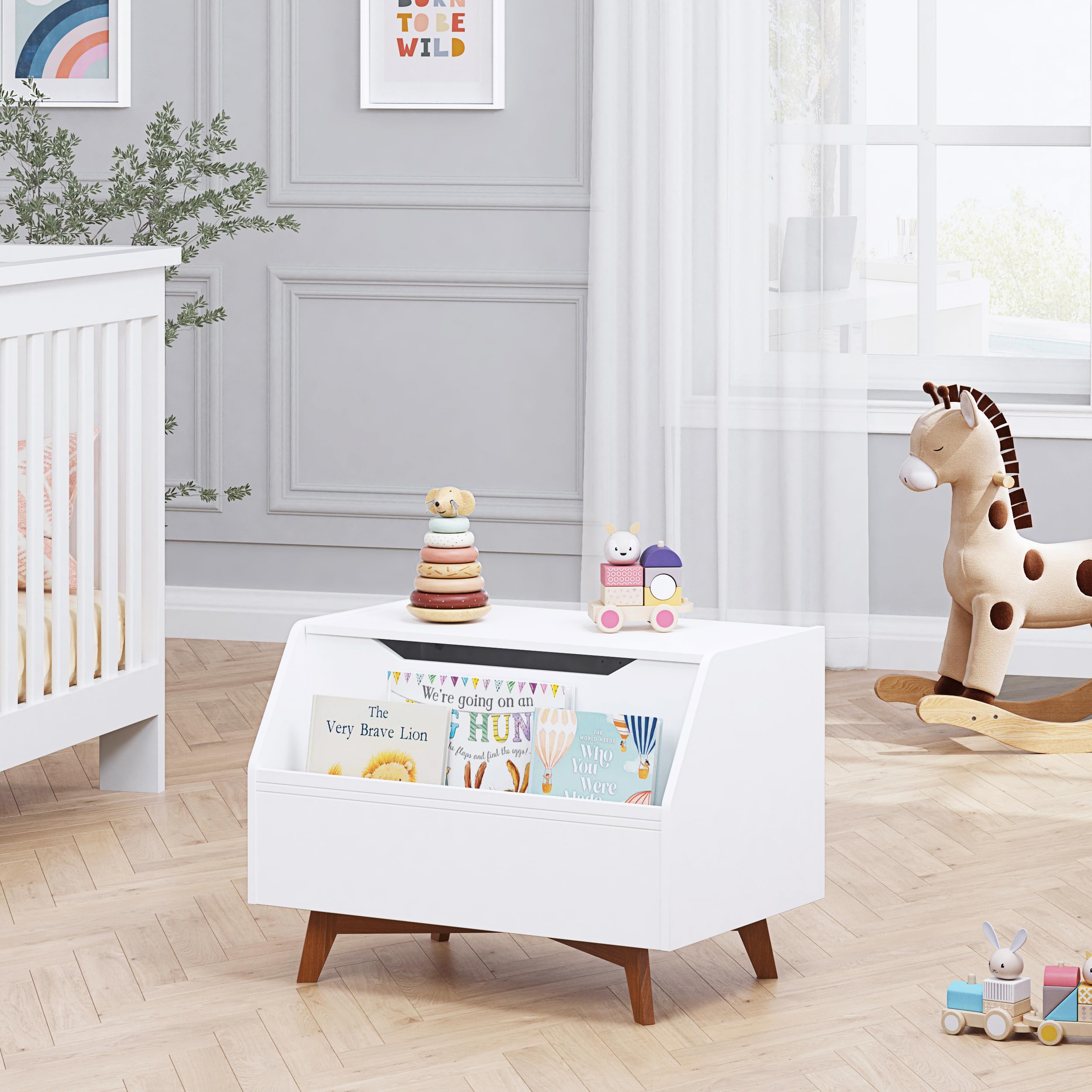 Kids Toy Box, Wooden Toy Chest, Kids Storage Organizer Bench with Front Book Storage