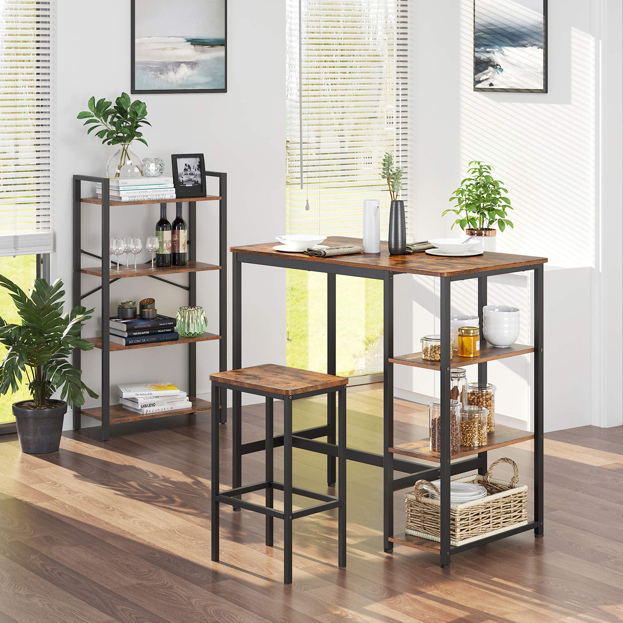 Bar Table with Sturdy Metal Frame, Easy Assembly, Industrial Design