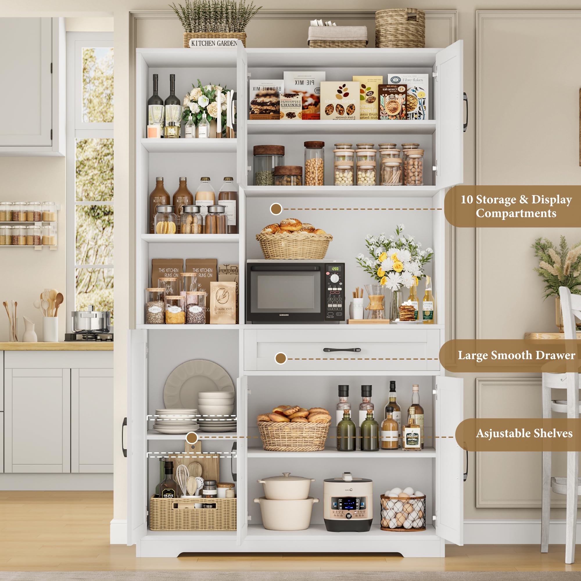 71" Tall Kitchen Pantry Storage Cabinet, Farmhouse Food Pantry Cabinet