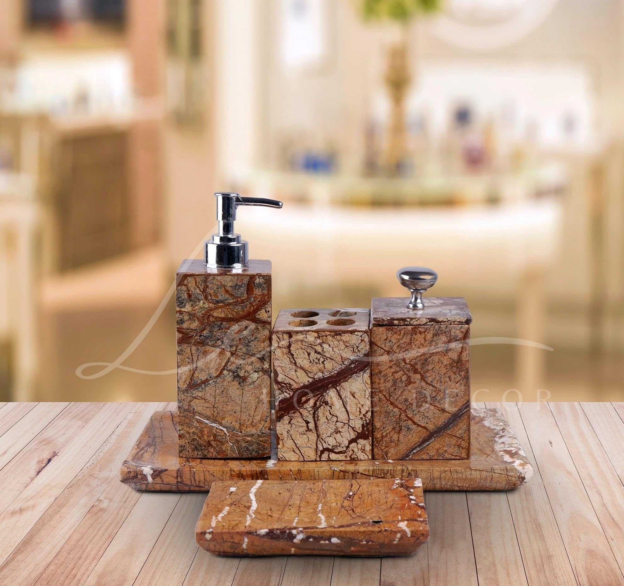Handmade Bathroom Accessories Set of Marble, Soap Dispenser Set with Marble Tray