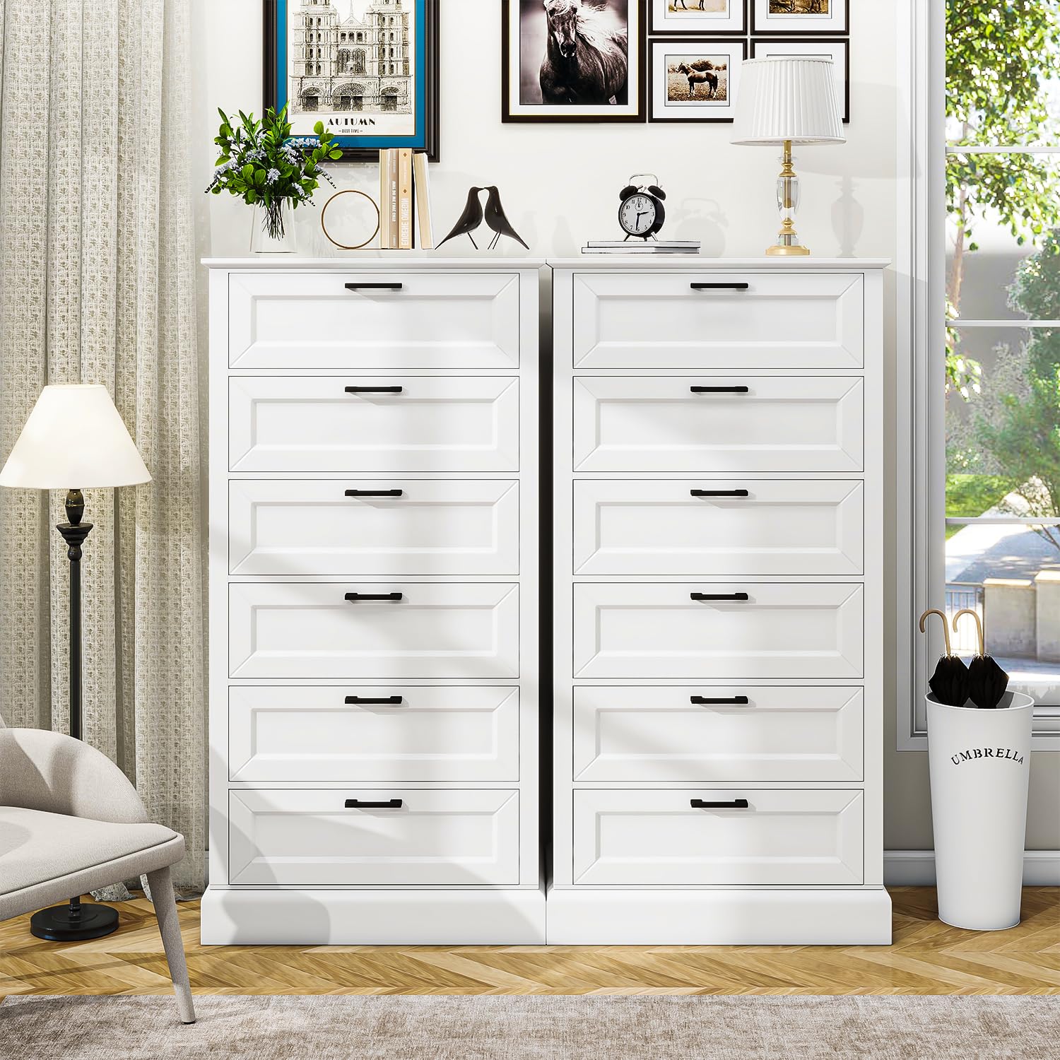 Tall White 6 Drawer Dresser, Wood Vertical Chest of Drawers for Bedroom, 55"