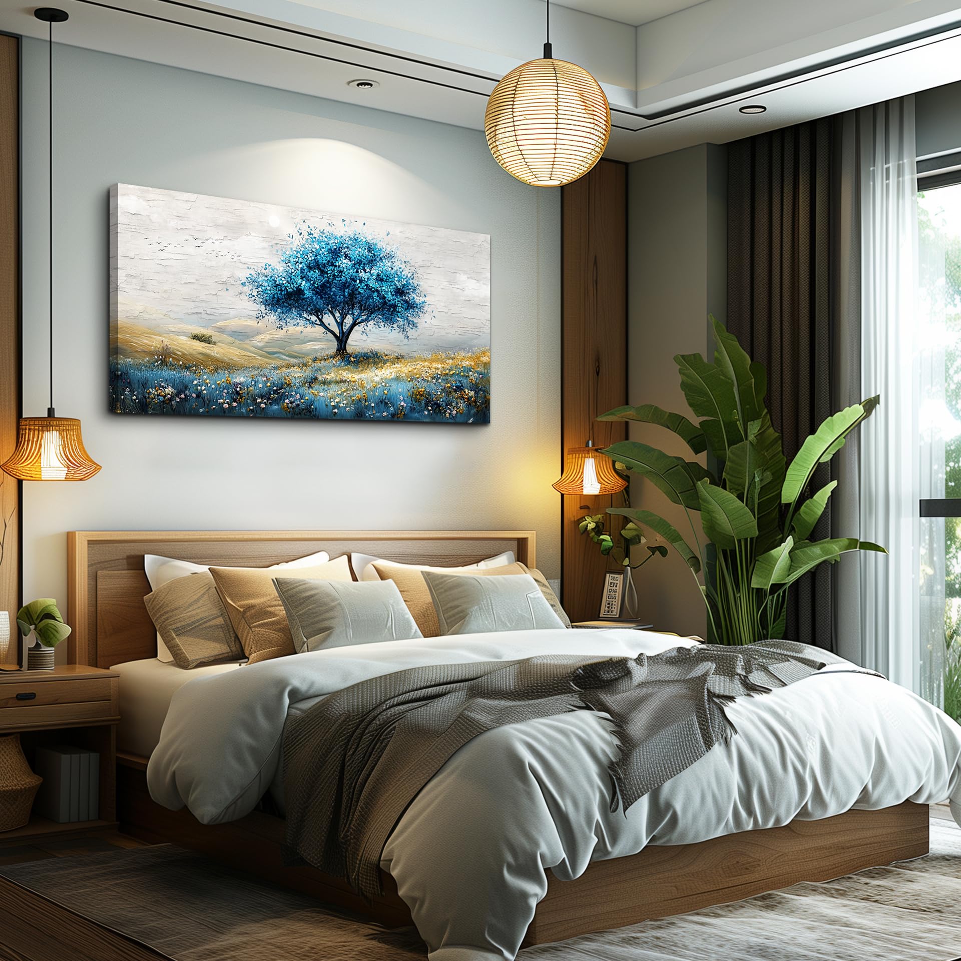 Large Canvas Wall Art For Living Room Wall Decor For Bedroom Blue Tree Landscape Wall