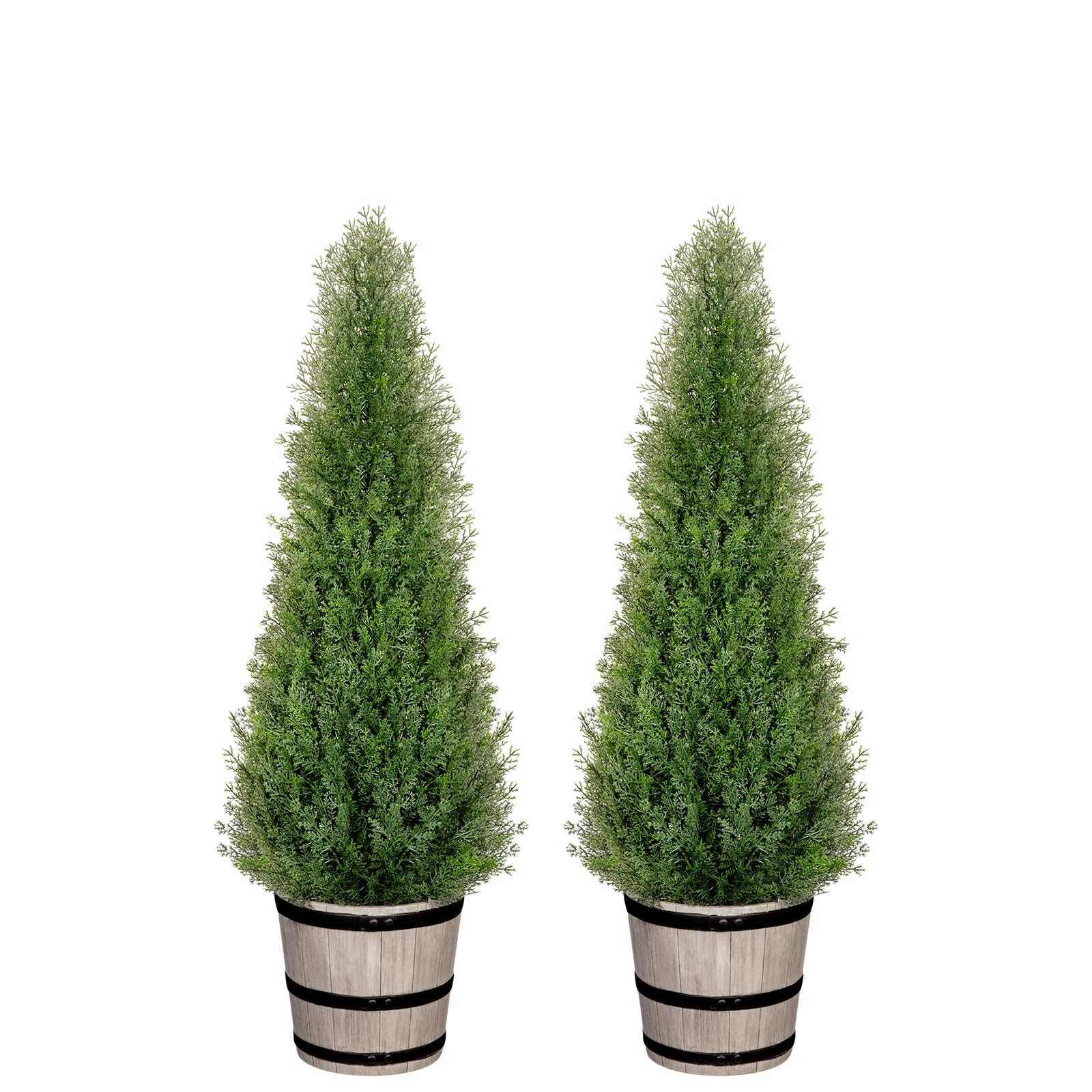 3FT Artificial Cedar Topiary Trees with Rustic Barrel Planter