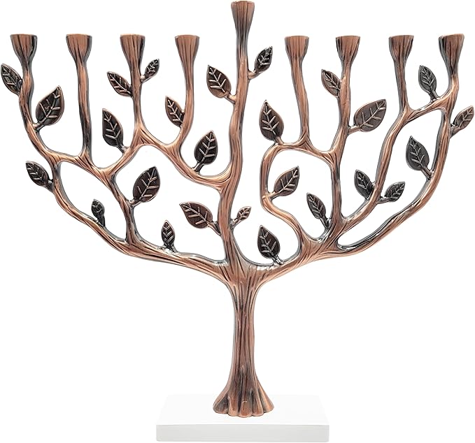 The Dreidel Company Hanukkah Menorah Tree of Life with Stone Base (Silver)