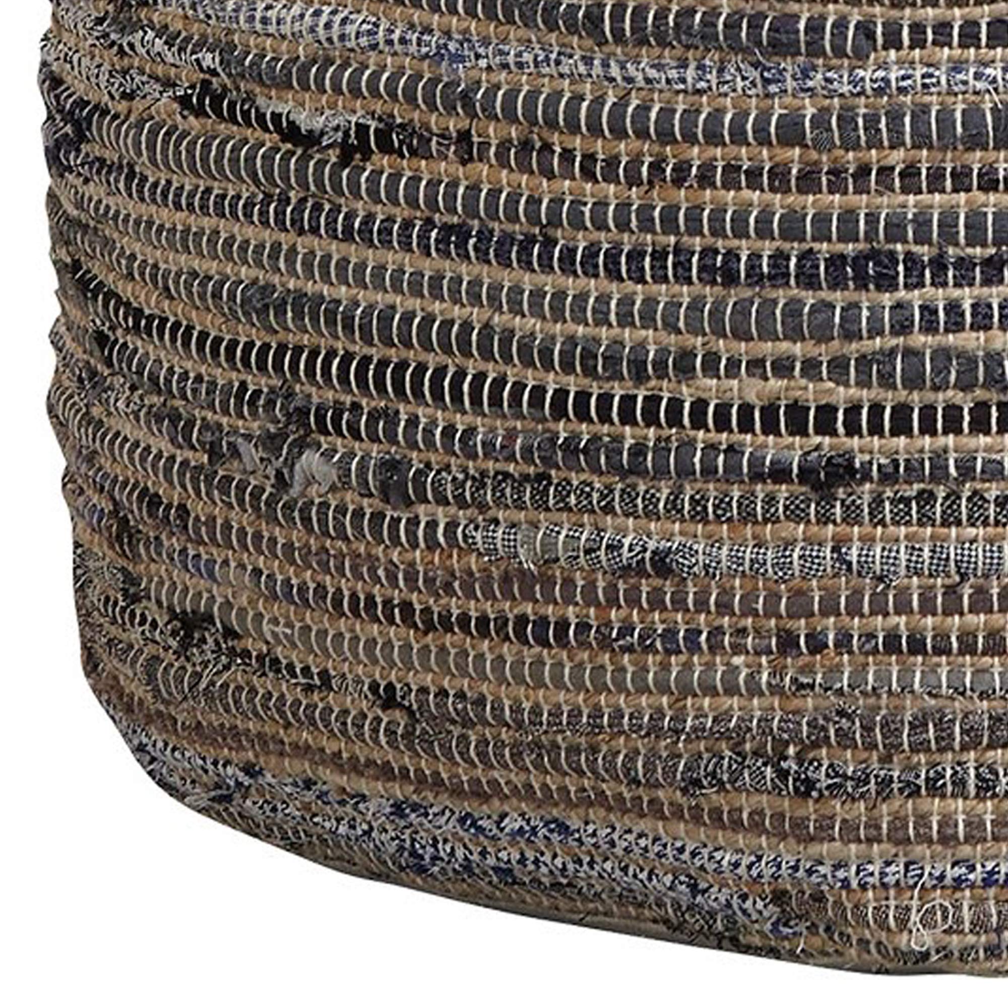 Benjara Handwoven Square Shaped Pouf with Zipper, Multicolor