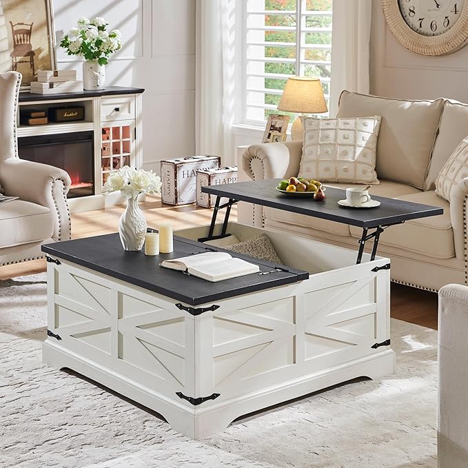 Farmhouse Lift Top Coffee Table with Storage, 36" Wood Square Center Table