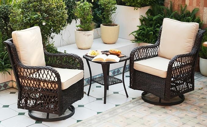 3 Piece Outdoor Patio Set, Wicker Rocking Bistro Set