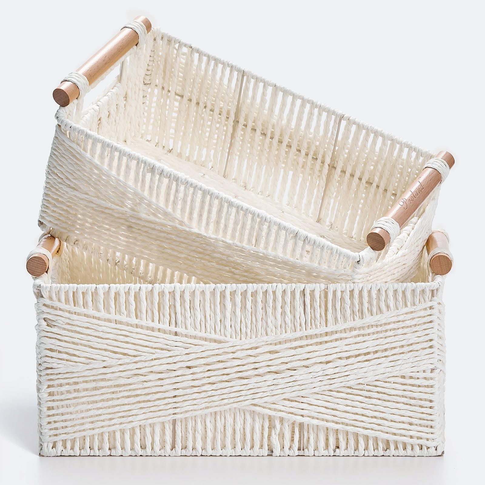 Storage Basket with Handle, Large Rectangular Wicker Basket for Organizing